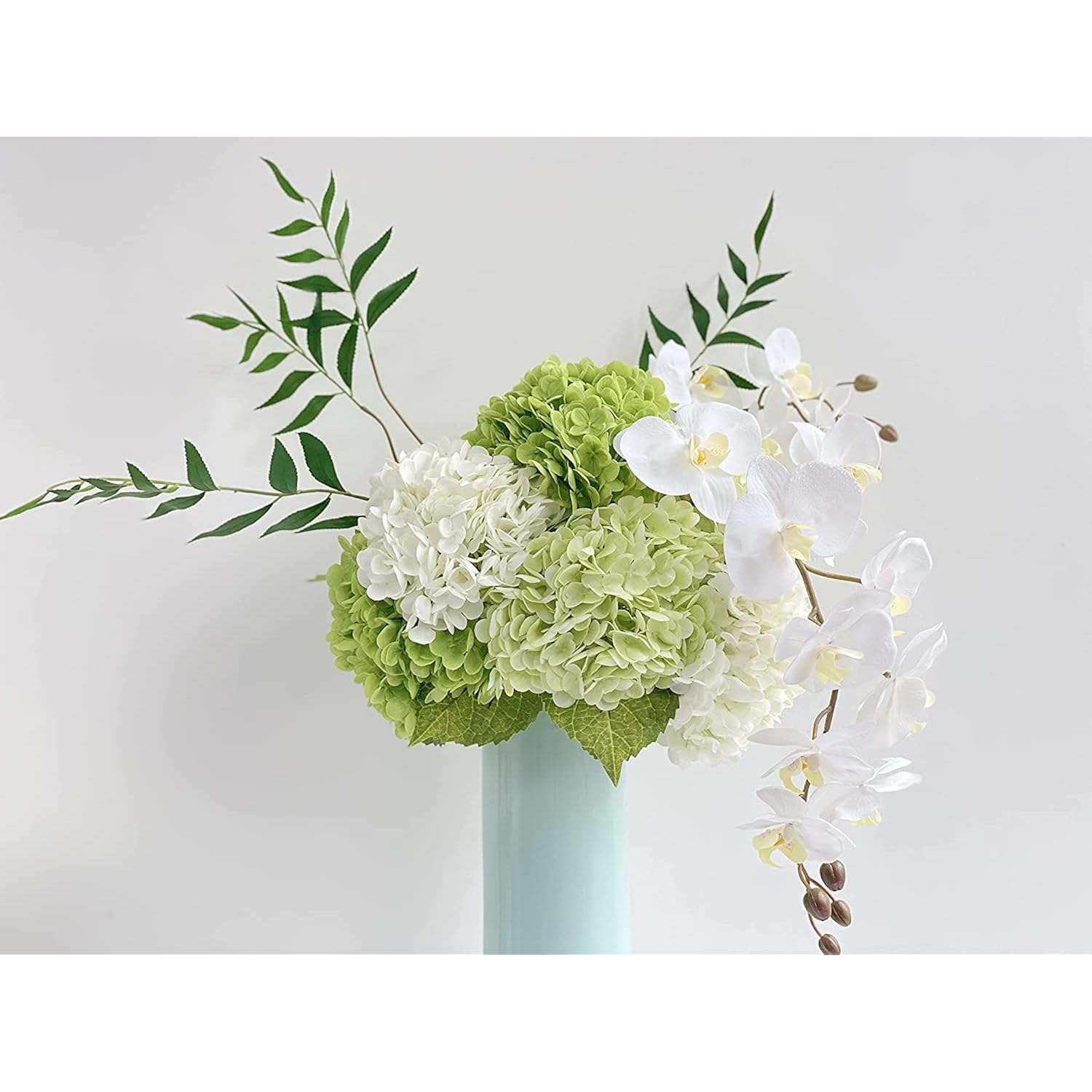 Artificial Hydrangea Flowers 4 Pcs 2 White 2 Light Green 21 Inch Long Rod Real Touch Lifelike Fake Latex Hydrangea Flowers For Home Party Outdoor Wedding Gifts Christmas Table Decoration