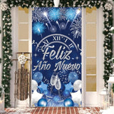 Feliz Año Nuevo 2026 Door Banner Blue Fireworks Party Decoration