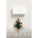 Single Boutonniere For Man Groom, Artificial Flowers For Wedding Decor/Prom/Homecoming/Graduation, Etc.Dark Teal Orange