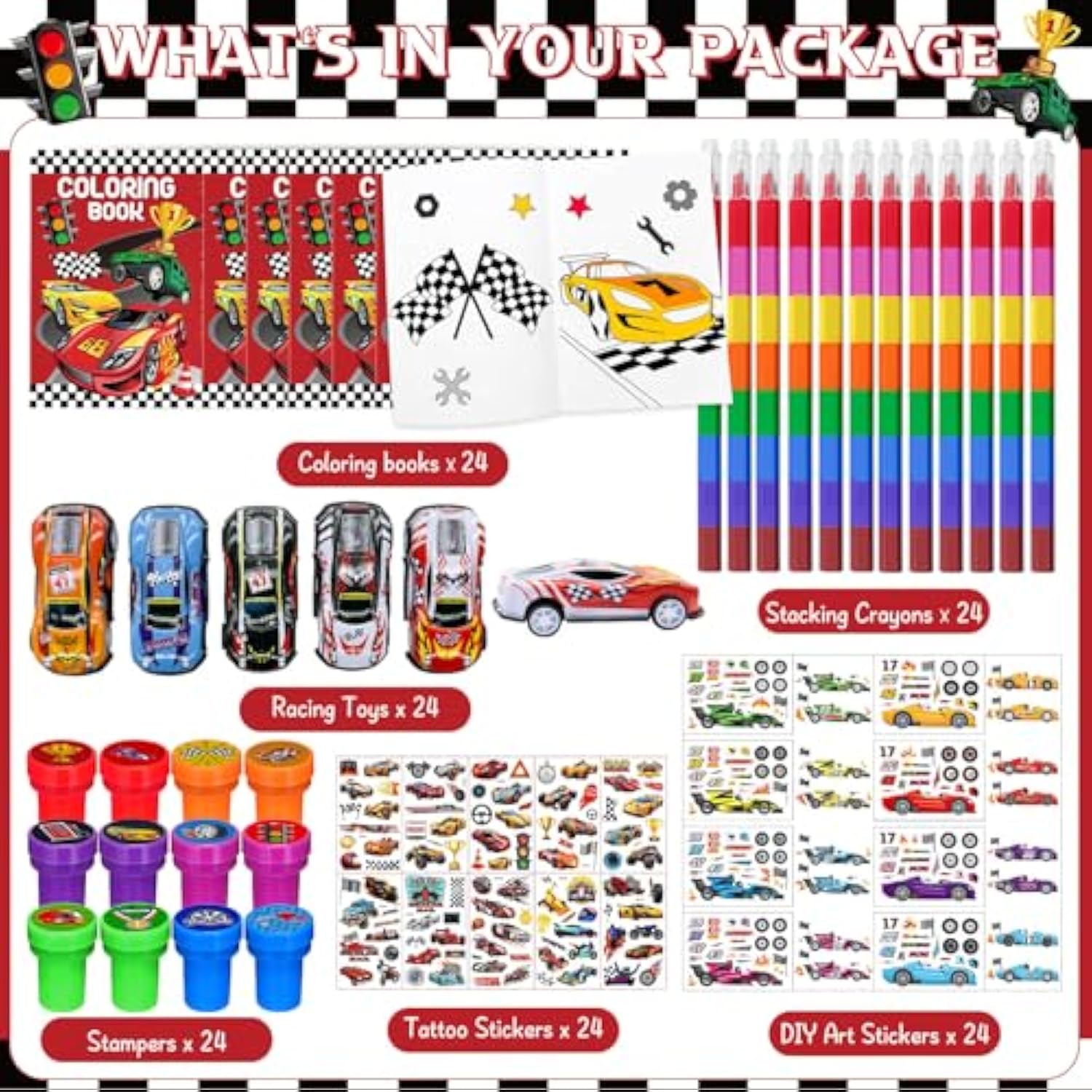 72 Pcs Race Car Coloring Book Bulk,Checkered Flags Racing Party Favors Goodie Bags Fillers, Let'S Go Racing Birthday Party Supplies Classroom Reward Prizes Pinata Gift For Race Fans