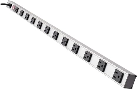 Heavy Duty Metal Power Strip 12 Outlets 15FT Extension Cord Wall Mount for Garage Workshop Office