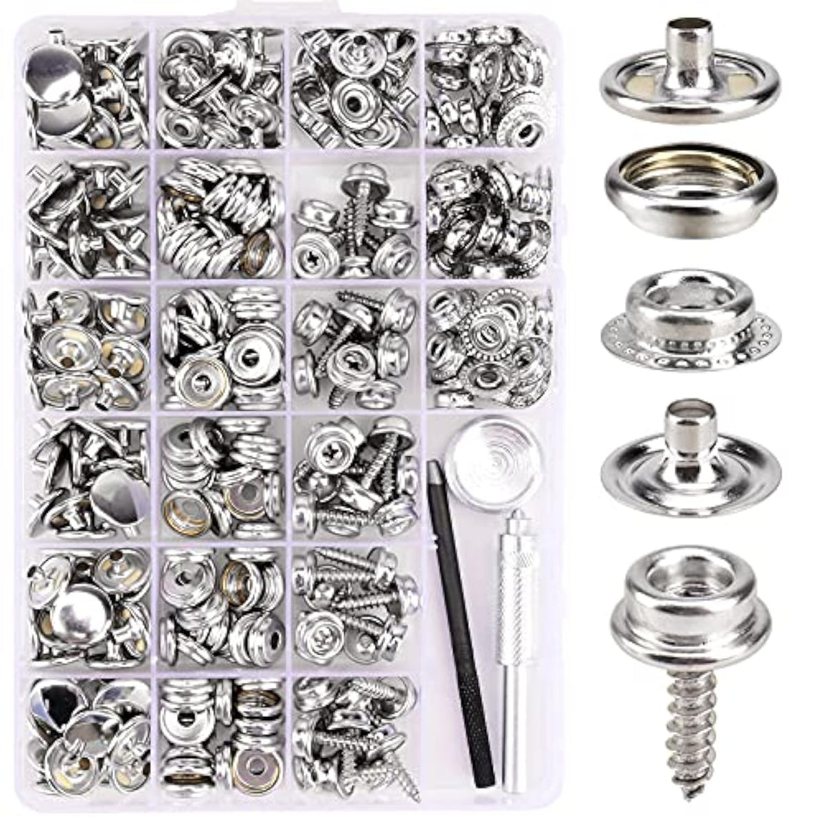323 Piece Canvas Snap Kit, Marine Grade Stainless Steel (Caps, Sockets