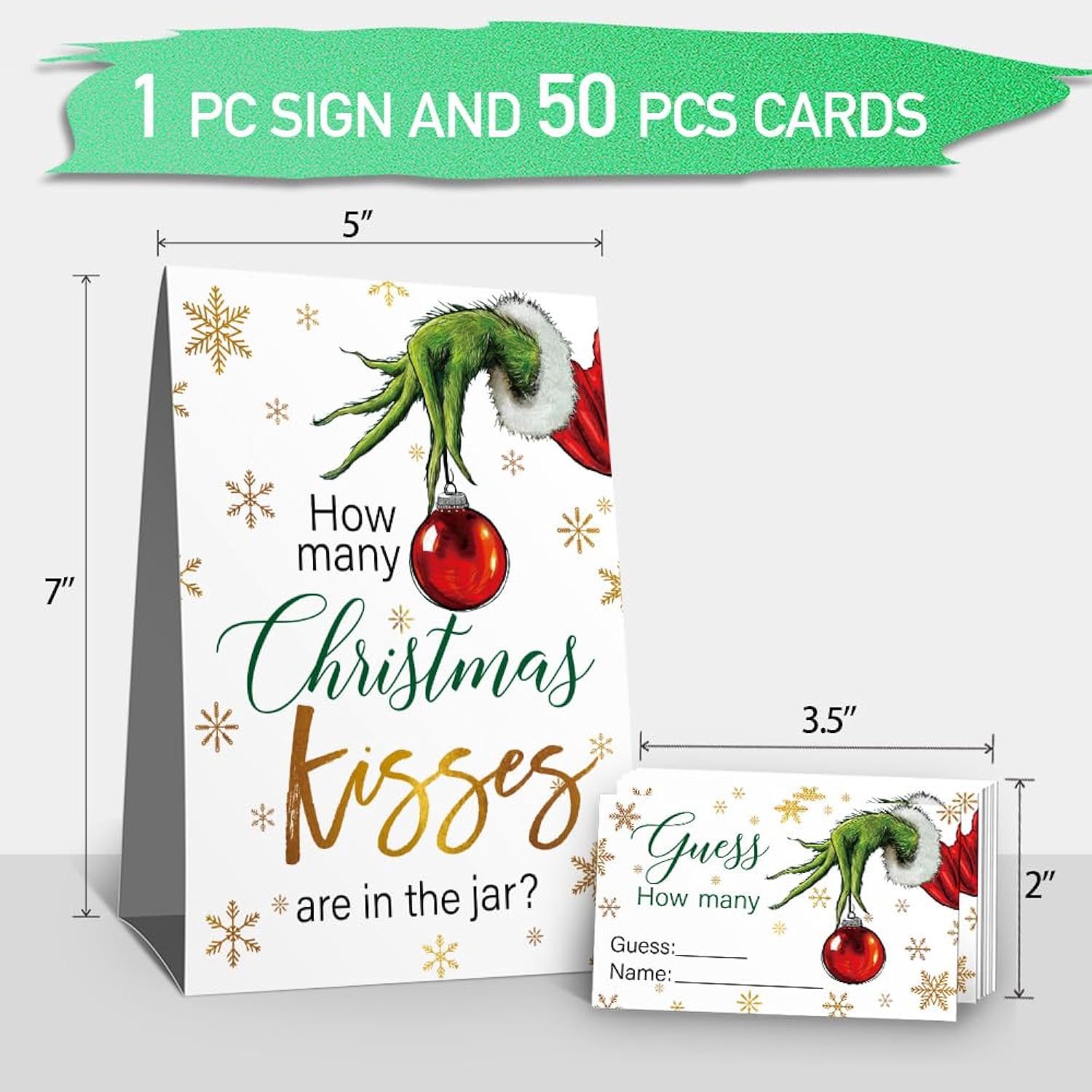 How Many Cristmas Kisses Are In The Jar Christmas Theme Party Sign, Snowflake Decorations Theme Party Card Kit (1 Sign & 50 Guessing Cards), Festive Activities Party Card-25, Little, White