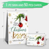 How Many Cristmas Kisses Are In The Jar Christmas Theme Party Sign, Snowflake Decorations Theme Party Card Kit (1 Sign & 50 Guessing Cards), Festive Activities Party Card-25, Little, White