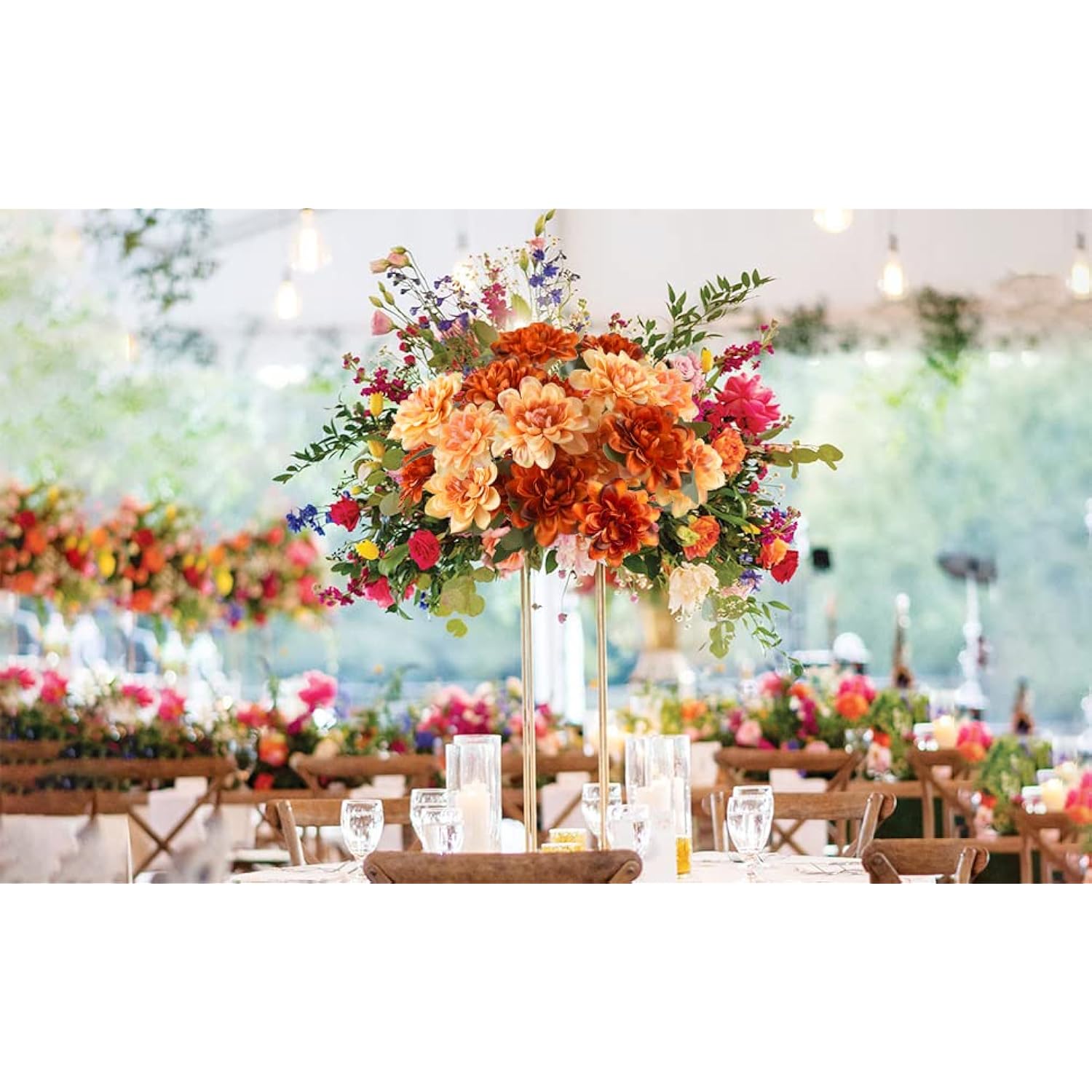 6Pcs Artificial Fall Flowers, 18 Heads Silk Fake Mums Flowers Faux Chrysanthemum Orange Flowers For Home Fireplace Table Centerpieces Flower Arrangement Fall Decor (Rust+Champagne)