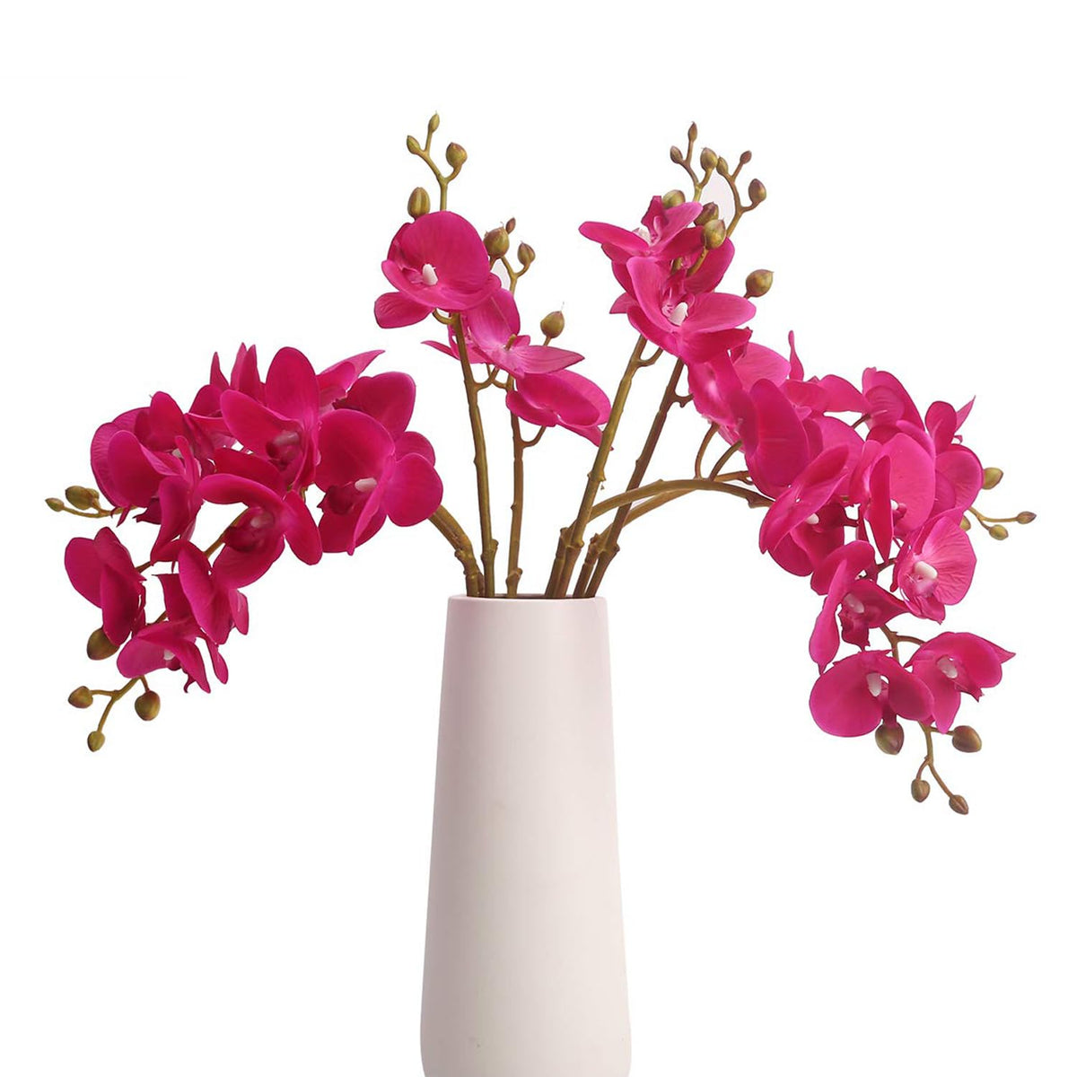 Artificial Flowers Faux Butterfly Orchid 4 Pcs Real Touch Double Branch Silk Flowers (No Vase) For Wedding Home Party Hotel Yard Decoration Restaurant Patio Festive Furnishing (Fuchsia)