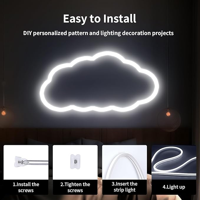 16.4FT White LED Neon Rope Light 12V Waterproof Cuttable Dimmable Strip Lights No Plug