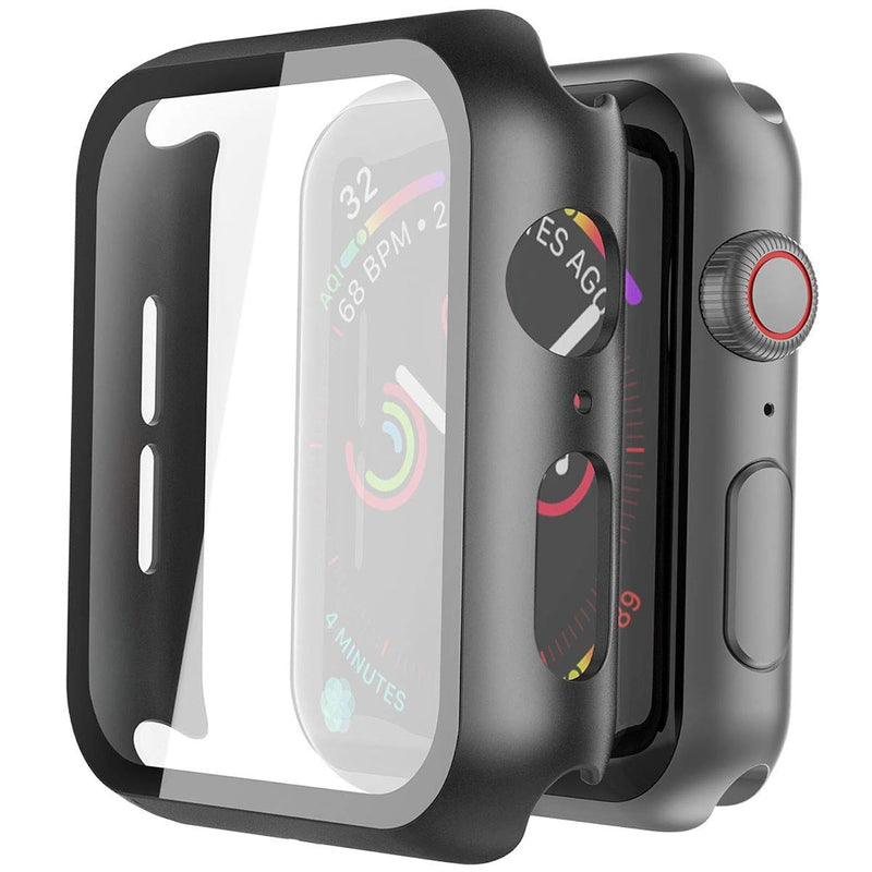 2-Pack Black Hard PC Case & Tempered Glass for Apple Watch 44mm Series 6/5/4/SE