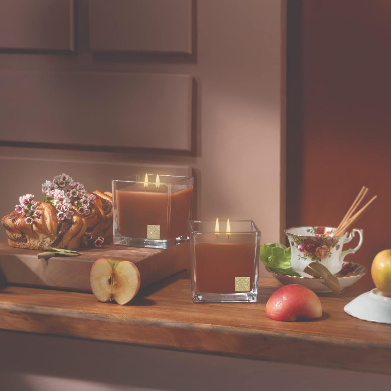 Cinnamon Cider Medium Glass Cube 12Oz Candle By