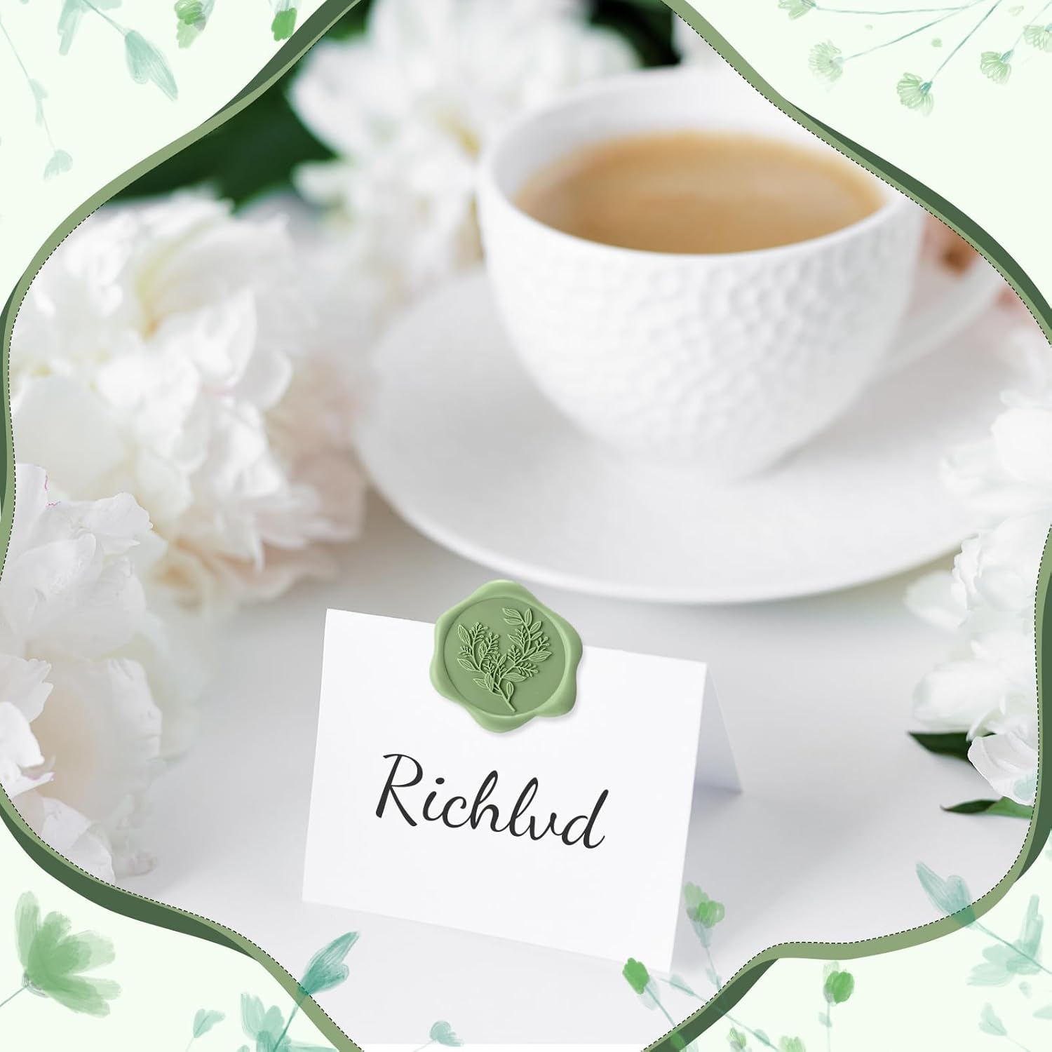 50 Pcs Sage Green Wax Seal Stickers For Wedding Invitation Envelope Eucalyptus Self- Adhesive Stickers For Invitation Cards Christmas Cards, Gift Wrapping, Party Menu Decor