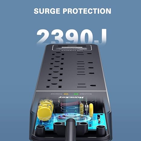 12 Outlet Surge Protector Power Strip 2 USB Ports 6FT Cord 2390J Black
