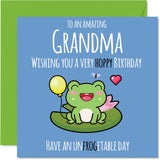 Grandma Birthday Card - Cute Frog - Happy Birthday Card For Grandma From Grandson Granddaughter, 5.7 Inch Mothers Day Greeting Cards