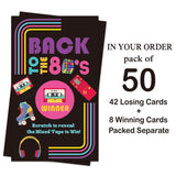 50 Pack Back To The 80S Theme Scratch Off, Retro Console Mixed Tape Scratch Card For Baby Shower Birthday Party Lottery Group Game Enterprises Activity, Baby Shower Activity And Idea