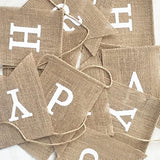 Boho Rustic Happy Birthday Burlap Banner – Neutral Swallowtail Bunting, 2-in-1 Party Decor
