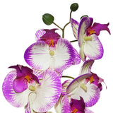 Purple Orchid Artificial Flowers 2 Stems In Grey Pot, Potted Faux Orchid Flower For Home Bathroom Table Living Room Office Kitchen Decor