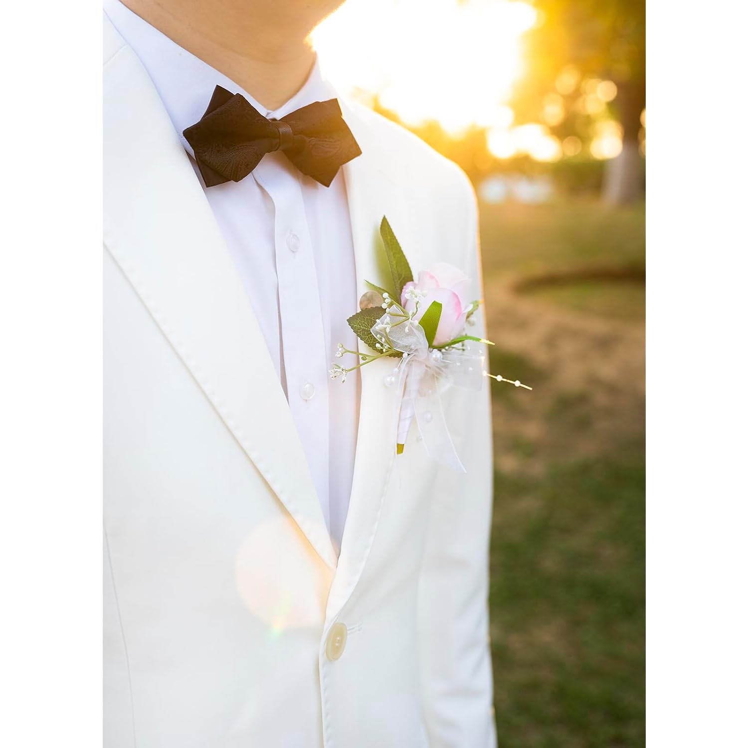 1Pc Single Pink Boutonnieres For Men Wedding Prom, Artificial Rose Flower Groom And Groomsmen Boutonniere For Wedding Homecoming Ceremony Anniversary, Formal Dinner Party