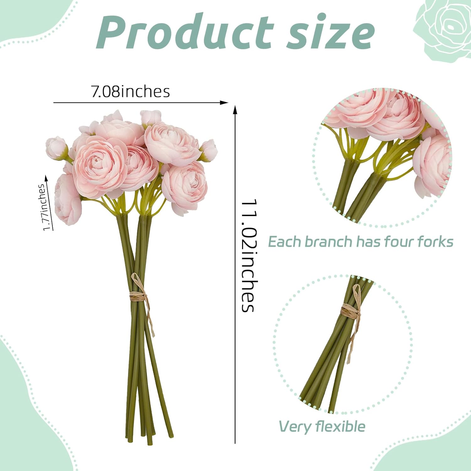 Silk Ranunculus Bouquets For Decor, 6 Pcs Pink Artificial Flowers Faux Ranunculus, 11 Inch Artificial Ranunculus Flowers For Bridal Shower, Valentine'S Day, Birthday, Floral Centerpieces