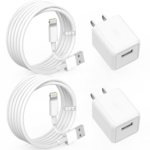 2 Pack USB Wall Charger with 6FT Lightning Cable Fast Charging Travel Charger for iPhone 14 13 12 11 iPad