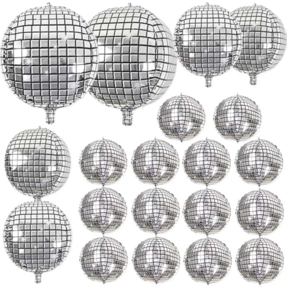 Silver Disco Ball Balloons: 70s Party Decorations, Mylar 20-Piece Set