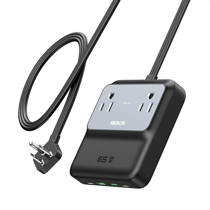 65W Fast Charging Travel Power Strip with USB C and 5ft Cord