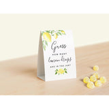 Guess How Many Lemon Drops Game - Perfect For Baby Showers, Weddings, Bridal Showers, Birthdays, And More - Includes 1 Self-Standing Sign And 50 Guessing Cards
