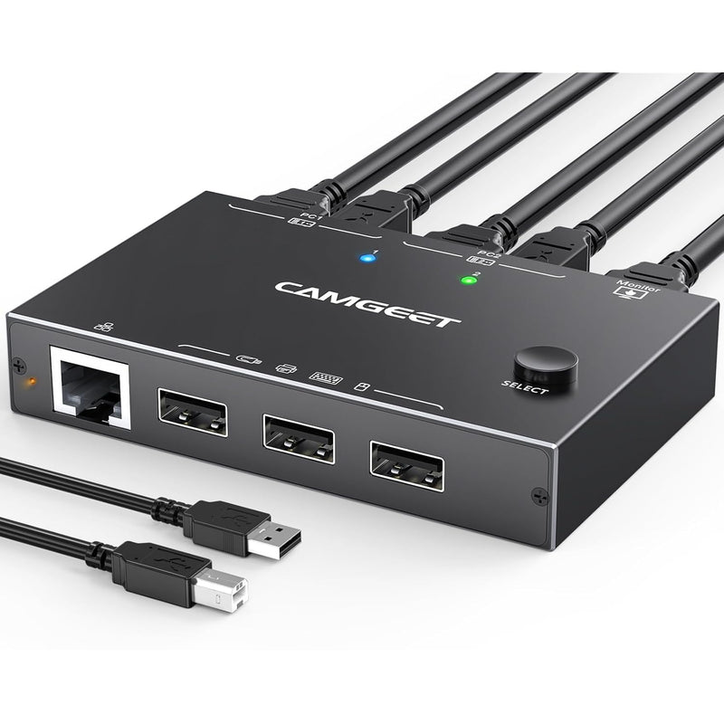 Kvm Switch With Ethernet, Hdmi Kvm Switch 2 Port 4K@60Hz,Kvm Switches For 2 Co