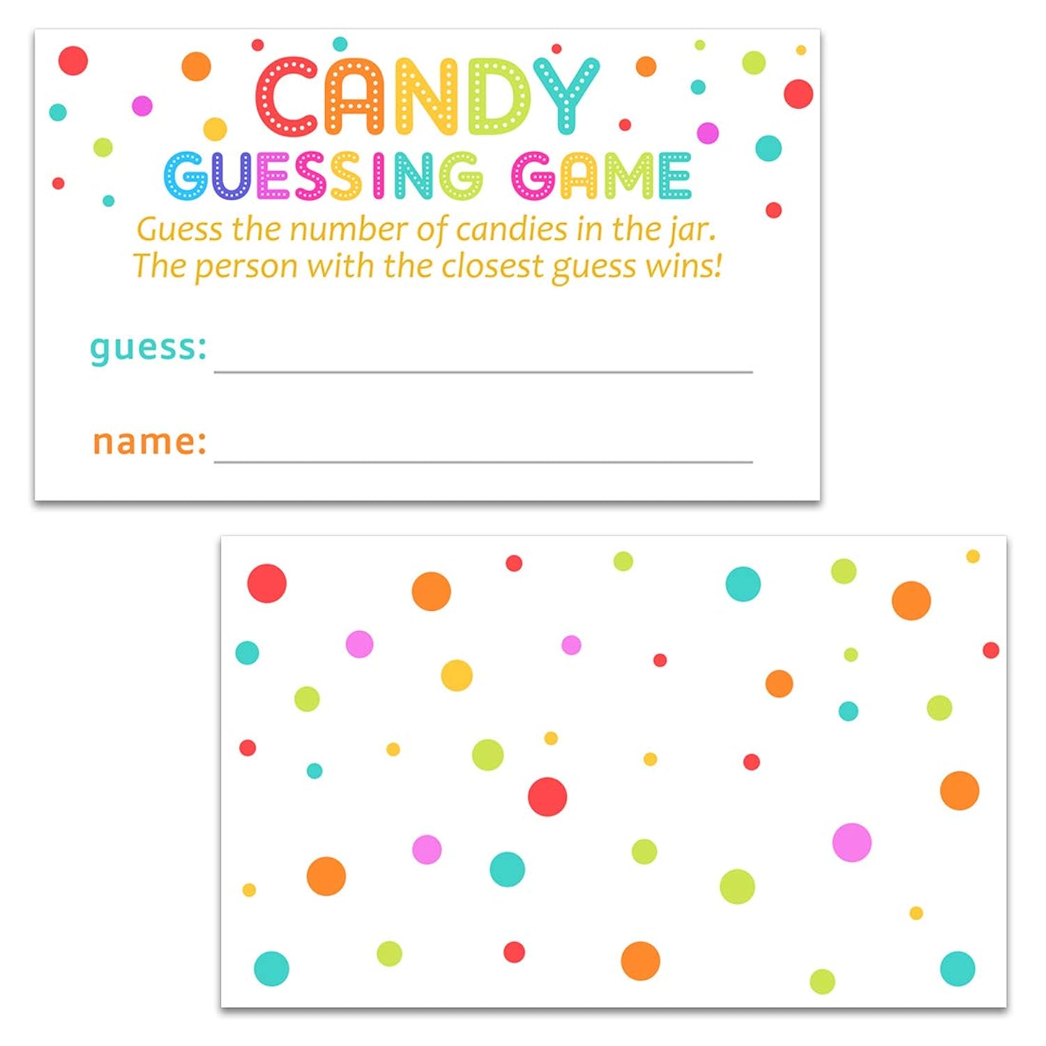 60 Candy Guessing Game Cards - Guess How Many In The Jar Game Tickets-Baby Shower Party Collection