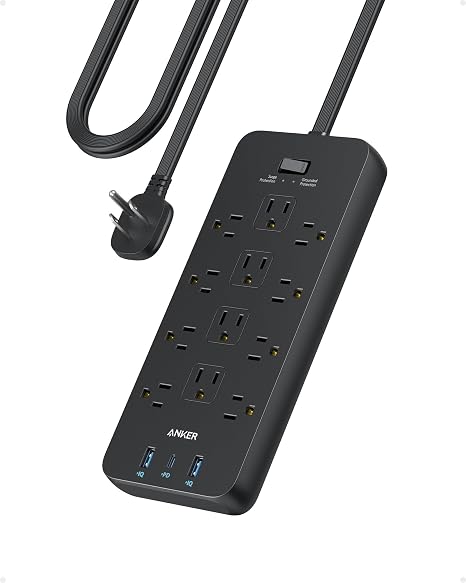 Surge Protector Power Strip 12 Outlets 3 USB Ports USB C PD20W 5FT Flat Extension Cord 2100J