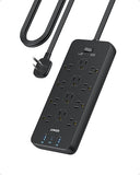 Surge Protector Power Strip 12 Outlets 3 USB Ports USB C PD20W 5FT Flat Extension Cord 2100J