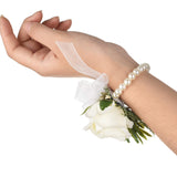 2Pcs Rose Wristband, Girl Bridesmaid Wedding Wrist Corsage Party Prom Hand Flower Decor (2Pc Rose Rose Wrist)