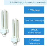PLT 32W Triple Tube Fluorescent Light Bulbs 6 Pack 5000K Daylight GX24-3 4 Pin Base