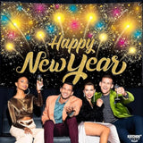 Extra Large Happy New Year 2026 Banner 72x44 Black Gold Party Backdrop