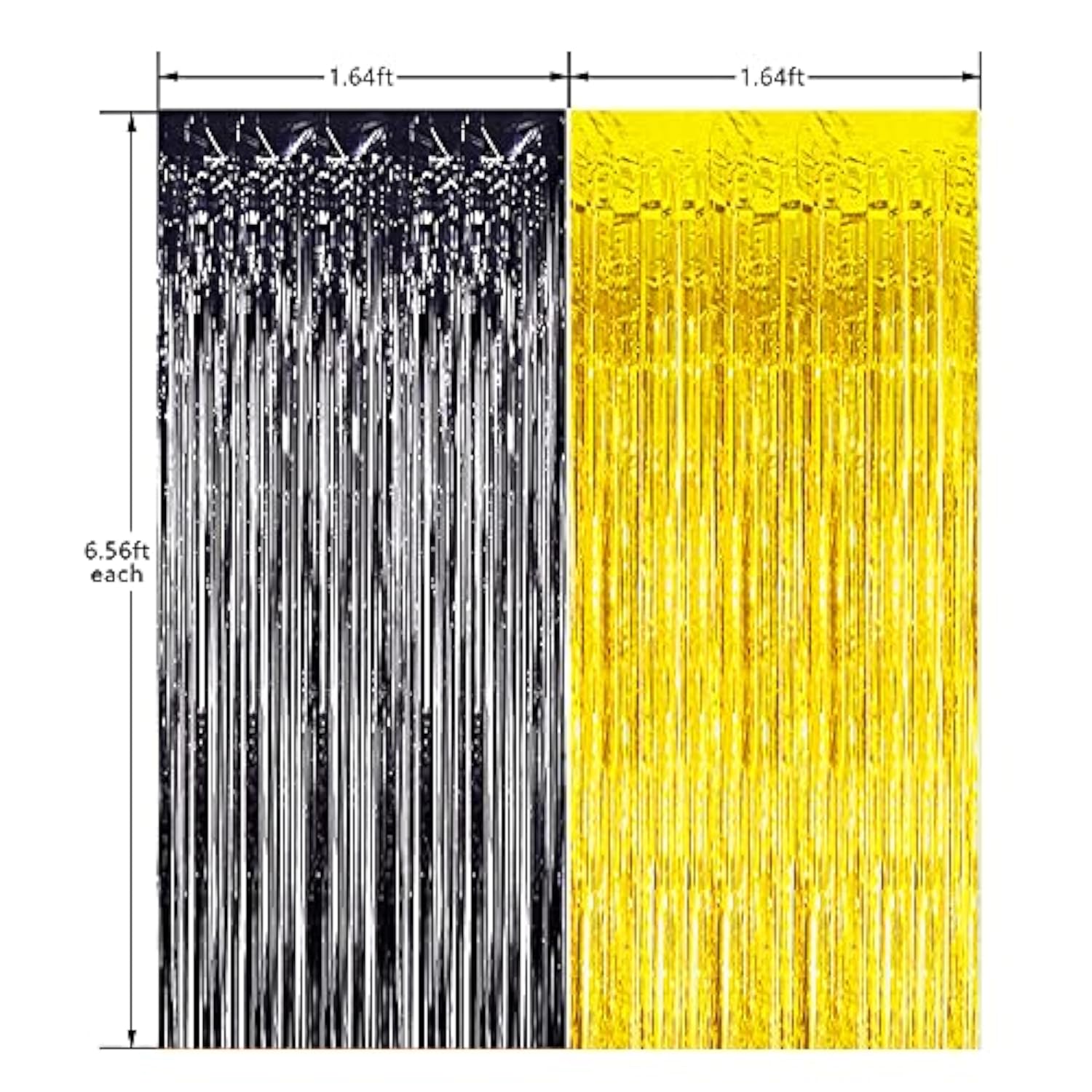 3-Pack Black Gold Fringe Backdrop Curtains for Party and Photo Booth Decor