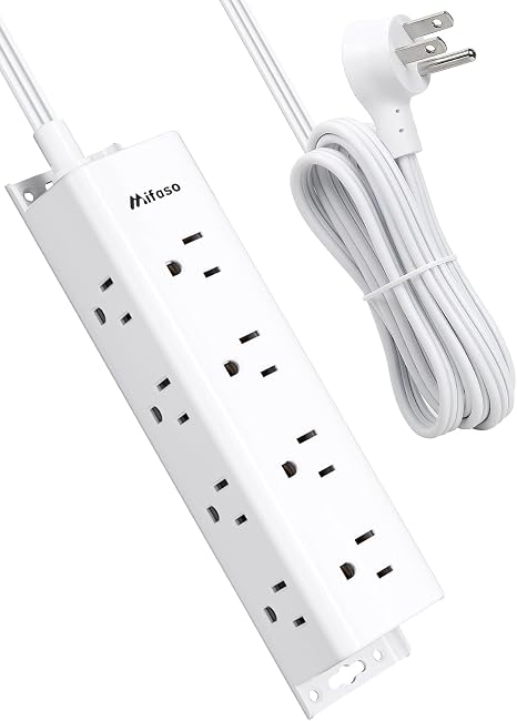 Surge Protector Power Strip 12 Wide Outlets 5FT Flat Plug Wall Mount Extension Cord White