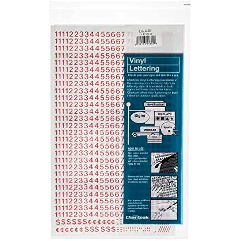 Self-Adhesive Vinyl Numbers, 1/4 Inch High, Red, 718 Per Pack (01102)