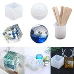 18Pcs Diy Silicone Resin Casting Molds Tools Set Includes 6 Resin Casting Molds Large Clear Silicone Molds 2 Measurement Cup 10 Wood Sticks For Diy Home Decoration