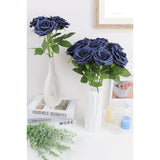 Artificial Rose Flower Navy Blue Flowers Navy Blue Roses Silk Flowers 12 Pcs With Long Stem Silk Roses Bouquet For Wedding Bridal Shower Party Home Decoration