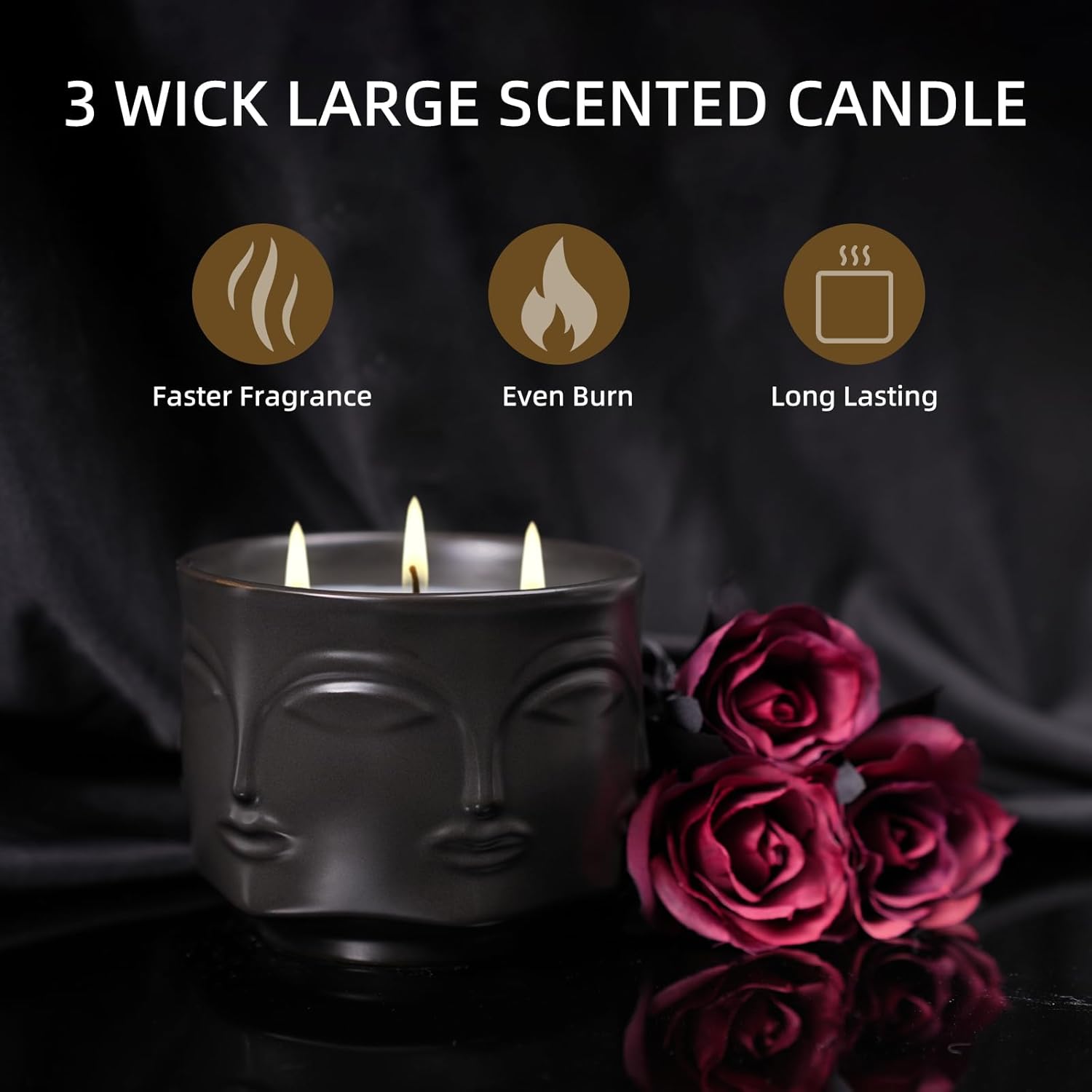 20Oz Large Black Funny Scented Candle For Men – Vanilla & Amber Oud, 3 Wick Non Toxic Soy Candle, Matte Ceramic Jar, Luxury Home Fragrance, Elegant Winter Décor & Premium Valentines Day Gift