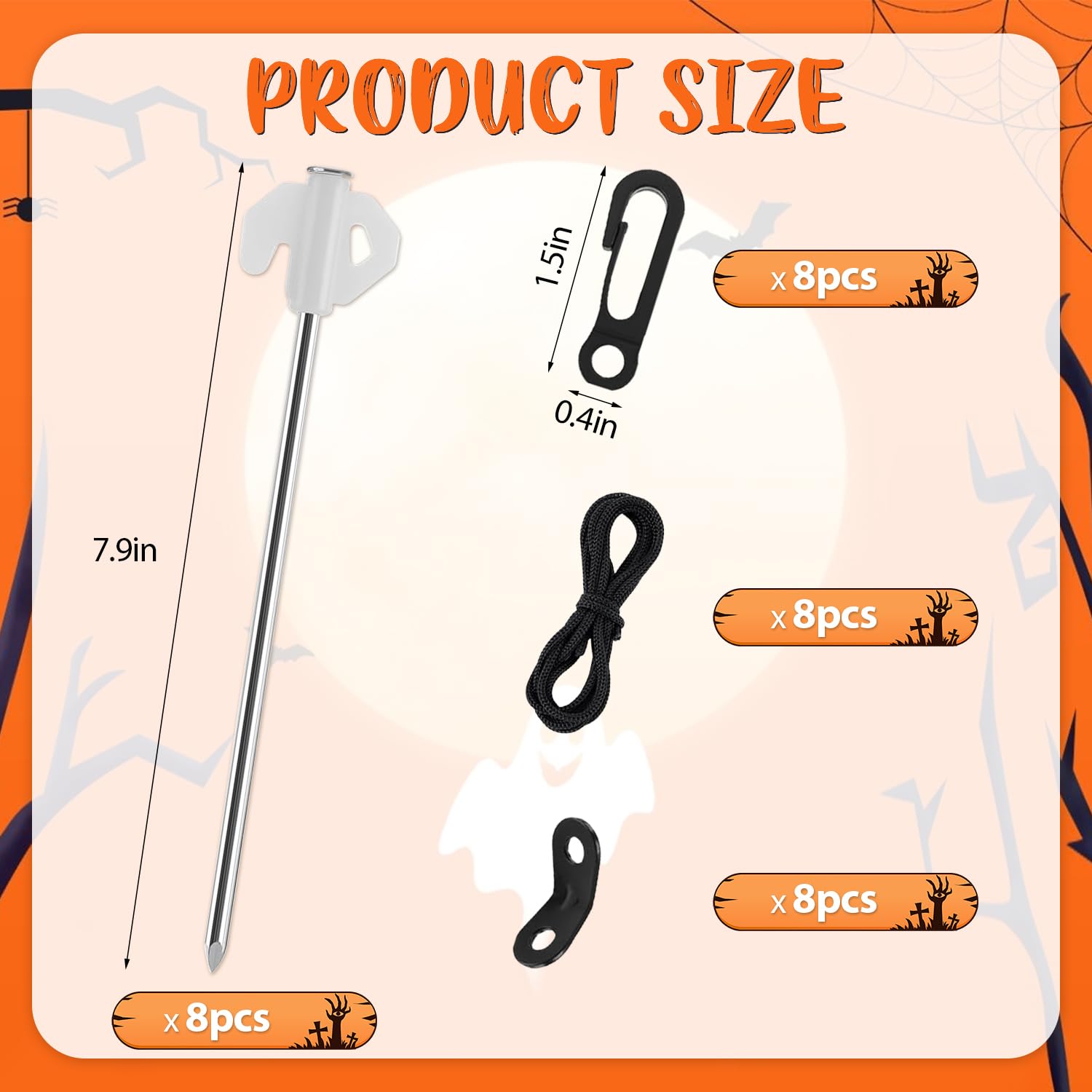8 Pcs Metal Inflatable Stakes And Tethers Set, Heavy Duty Metal Ground Stakes With Ropes, Hooks & Adjusters, Yard Anchor