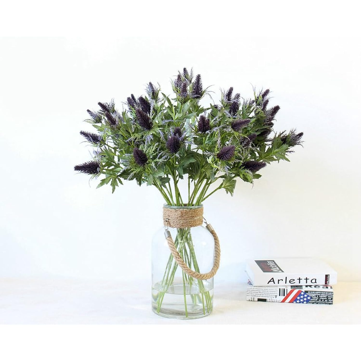 Artificial Flowers Artificial Thistle Spray Eryngo Fake Eryngium Foetidum Simulation Sea Holly For Wedding Bouquet Centerpiece Home Decor (Purple Gray, 3)