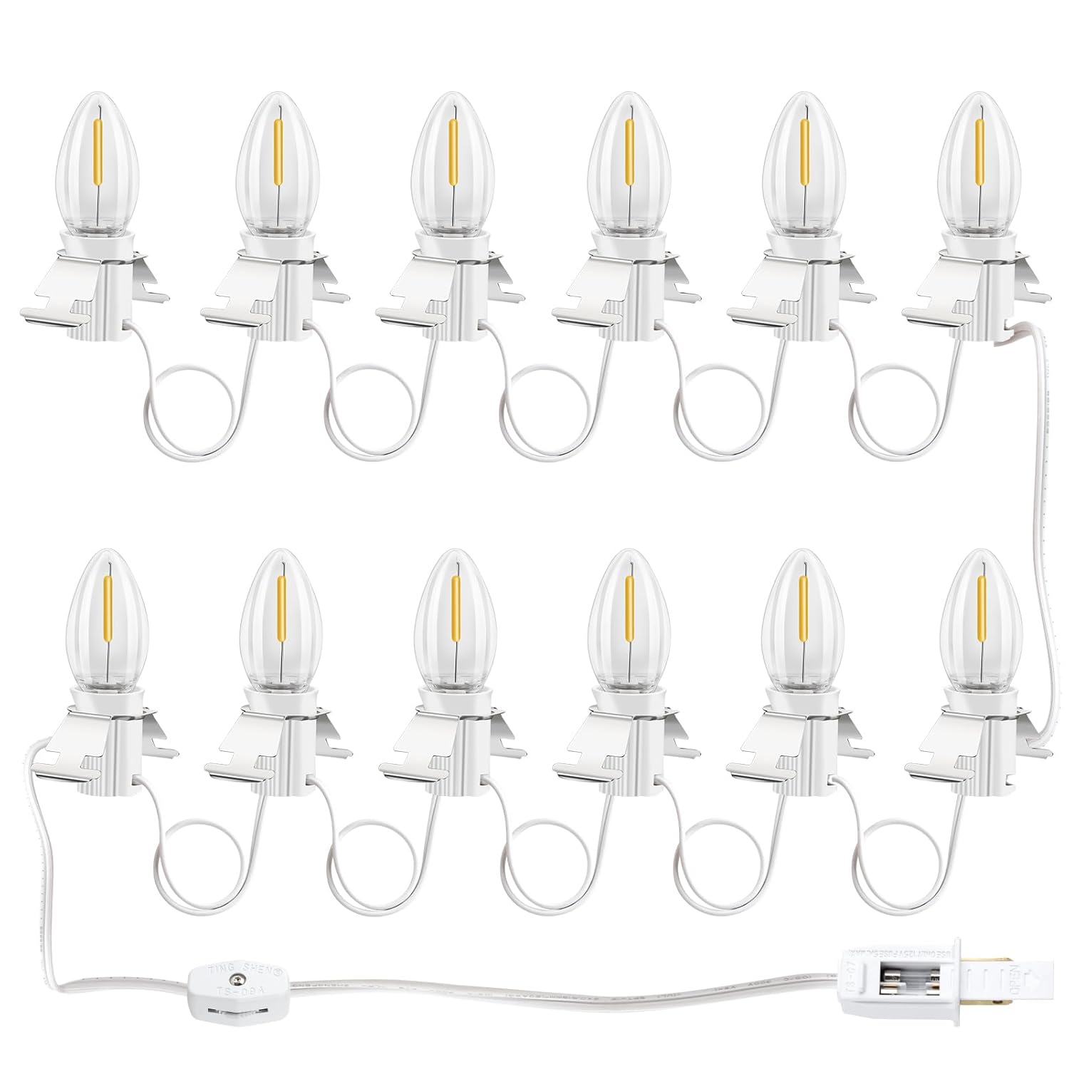 C7 Accessory Cord With 12 Led Light Bulbs And Outlet Christmas Village Light 14.76 Ft With Spare Fuse Warm White Lamp Fo