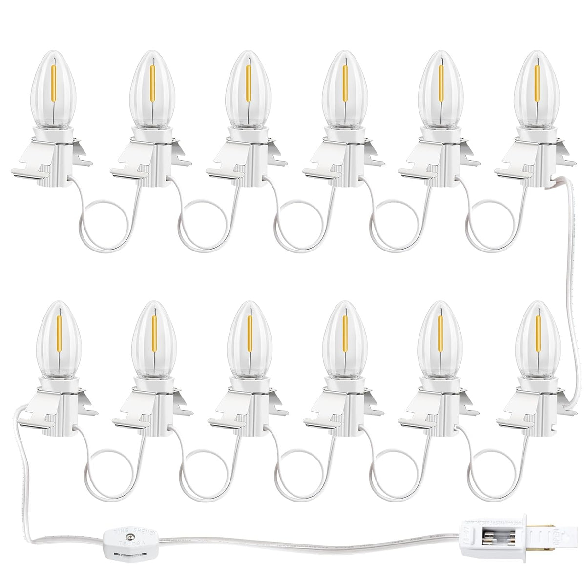 C7 Accessory Cord With 12 Led Light Bulbs And Outlet Christmas Village Light 14.76 Ft With Spare Fuse Warm White Lamp Fo