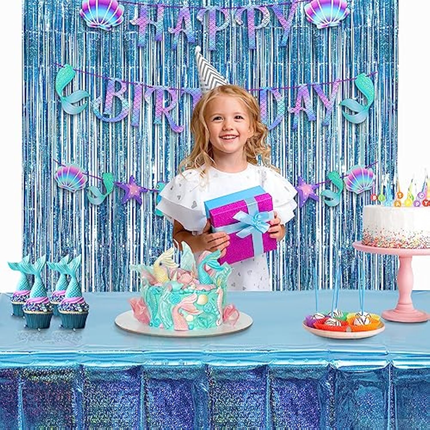 Blue Party Table Cover Decoration Tablecloth For Frozen/Winter Onederland/Under Sea/Ocean Theme Party Decorations Rectangle Tablecover With 54'' X 108'' - 2 Packs