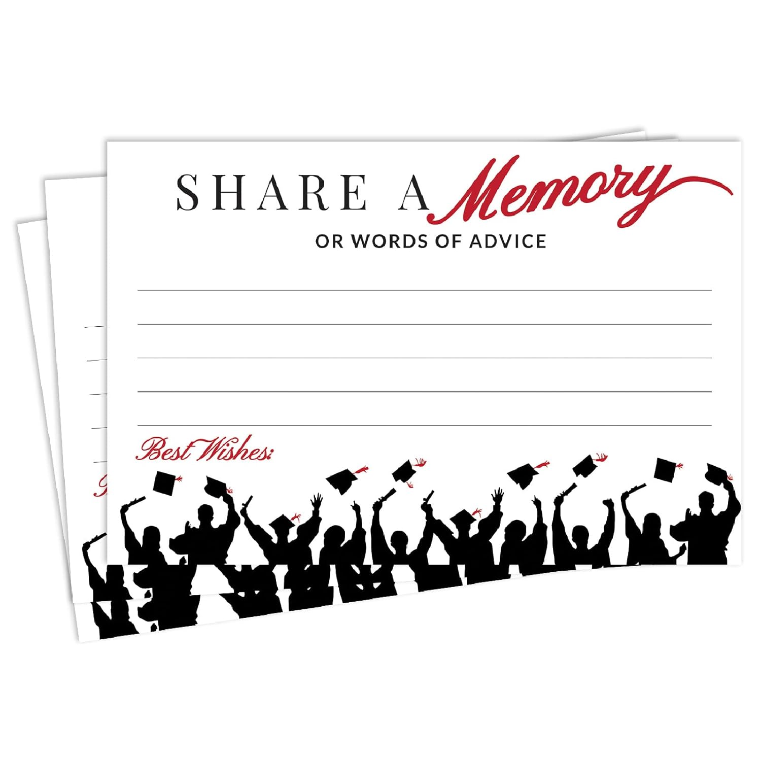 50- Red Graduation Share A Memory Or Advice Cards For The Graduate - Party Games Ideas Activities Supplies Decorations Grad Celebration College, High School, University- Red & Black- Made In The Usa