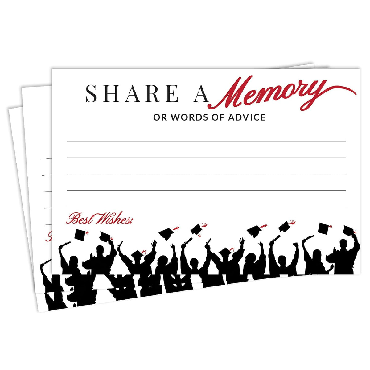 50- Red Graduation Share A Memory Or Advice Cards For The Graduate - Party Games Ideas Activities Supplies Decorations Grad Celebration College, High School, University- Red & Black- Made In The Usa