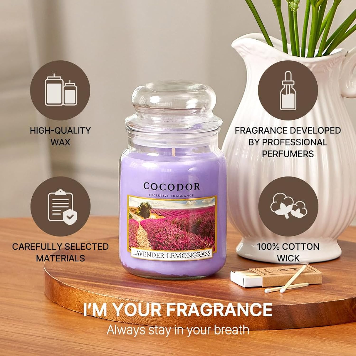 Cocodor Candle Black Cherry Scented, Large Glass Jar 18Oz Wick Candle, 110 Hours Of Burn Time
