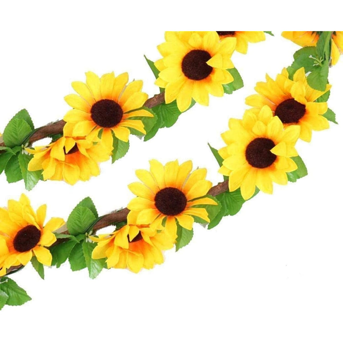 4 Packs 8.5Ft/Pcs Artificial Sunflower Garland Silk Sunflower Vine Yellow Flower Green Leaves Outdoor Fake Hanging Plants Hang Garland Porch Patio Home Garden Christmas Party Wedding Decor