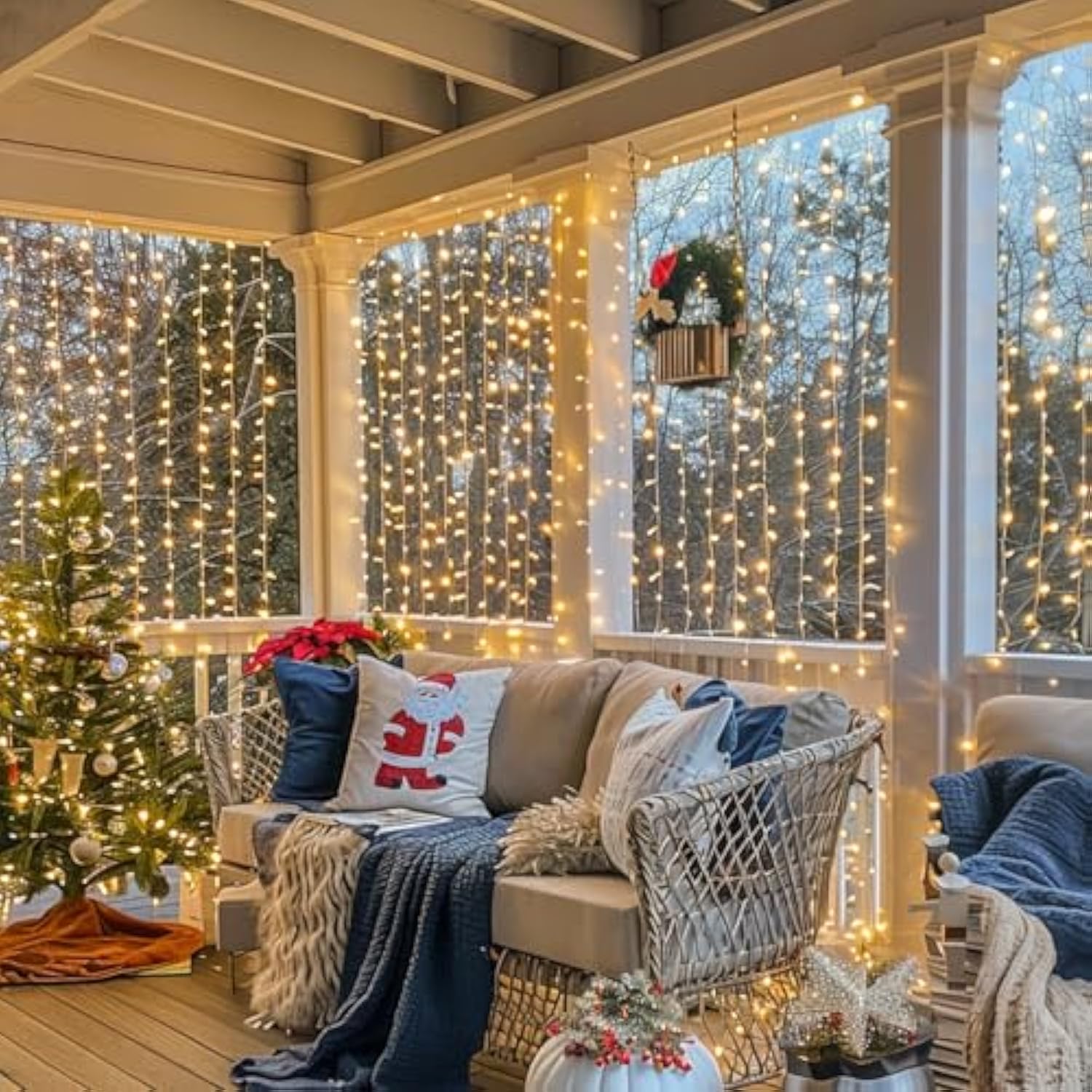 600 Led Christmas Curtain Lights Outdoor, 9.5X19.6Ft Christmas String Light Plug In With Remote, 8 Modes Wall Hanging Lights For Bedroom Party Backdrop Wedding Xmas Decor, Warm White