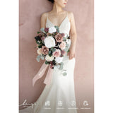 Pink Wedding Bouquets For Bride, Dusty Rose And Mauve Bridal Bouquets For Bride, 15 Inch Free Form Artificial Wedding Flowers Bouquets