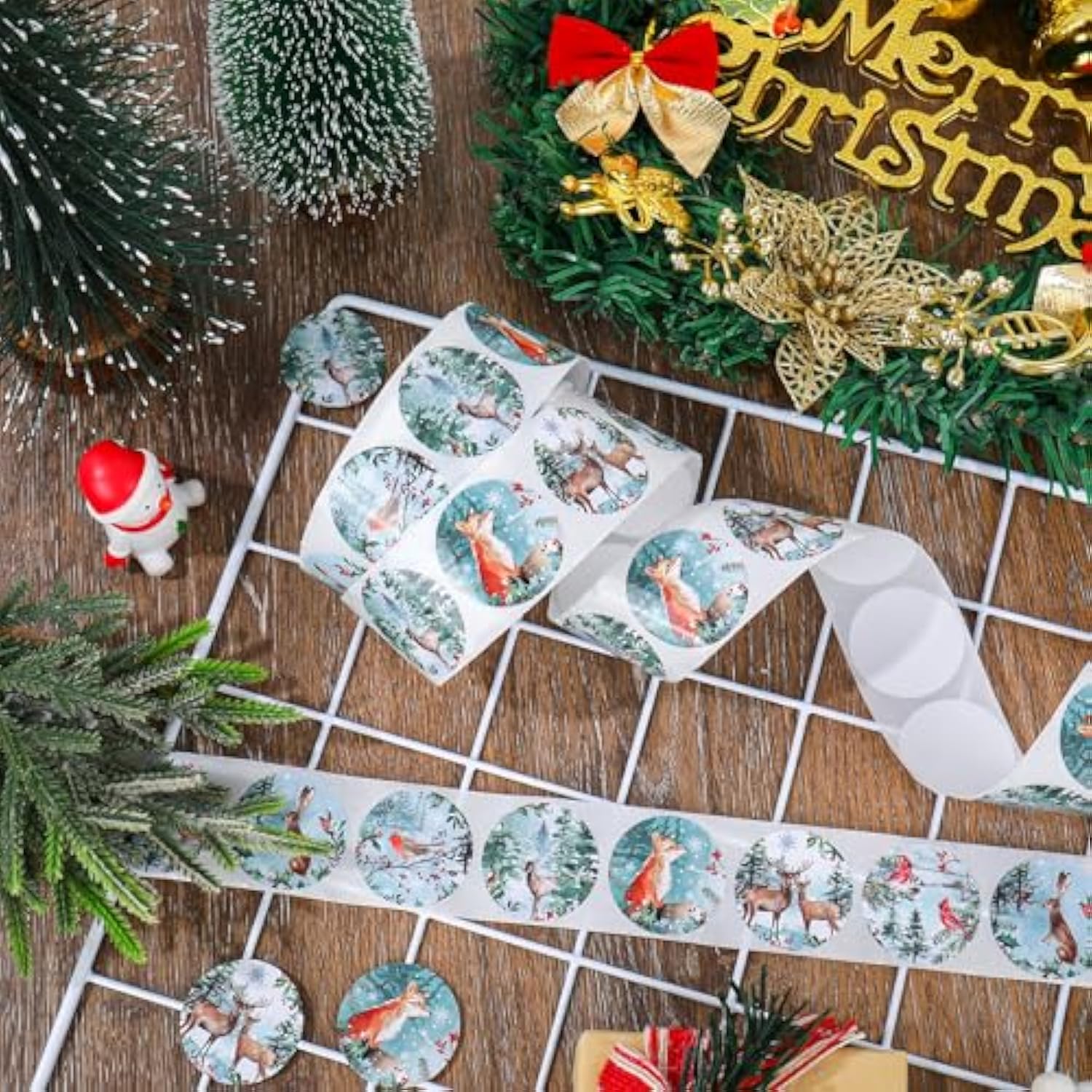 1000Pcs Winter Forest Animal Sticker Roll Woodland Animal Seal Stickers Self-Adhesive Label Decals For Christmas Scrapbook Envelope Diy Crafts Supplies